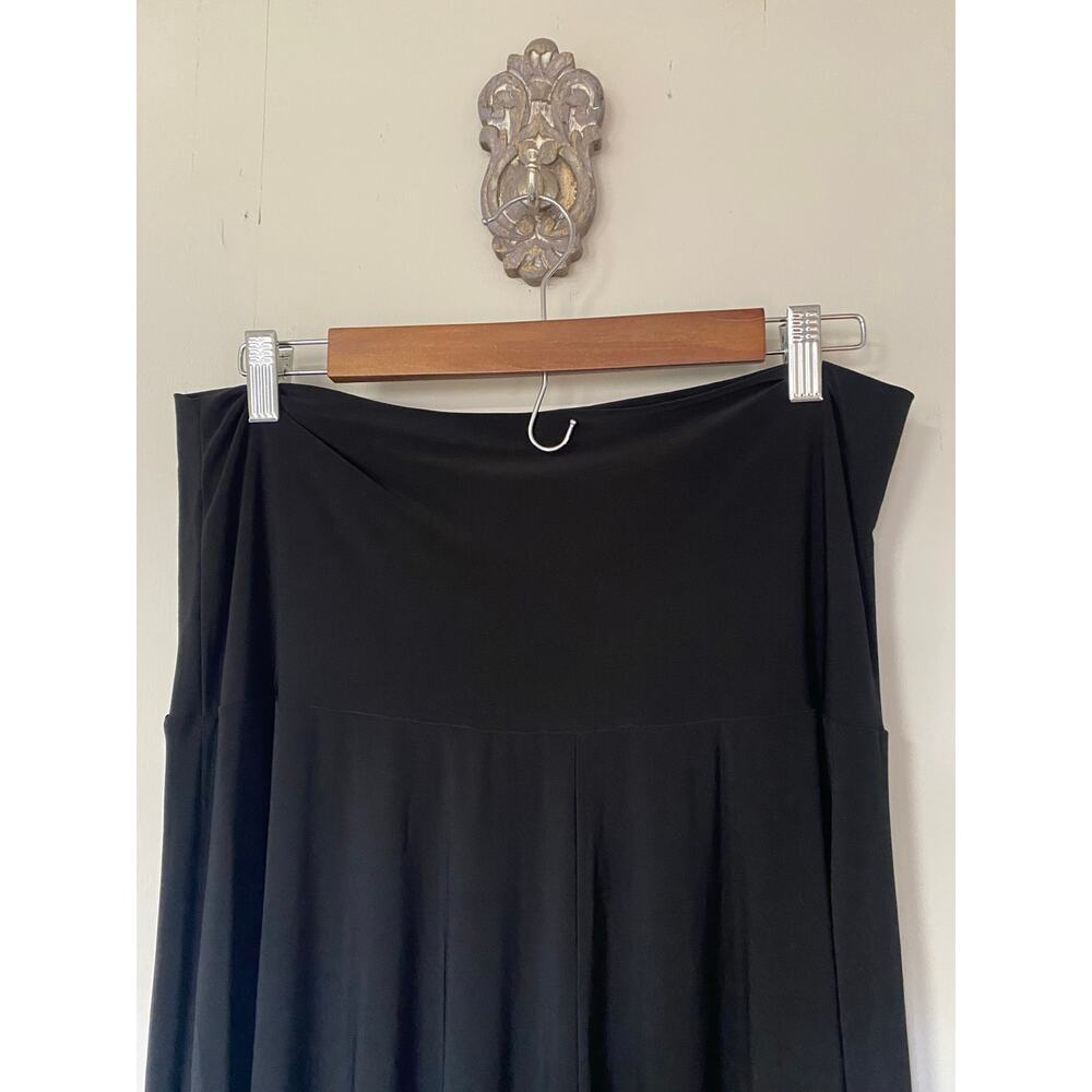 Sun Kim Asymmetrical Black Slinky Knit Mid Length  Skirt 1X Artsy Lagenlook - Picture 5 of 6
